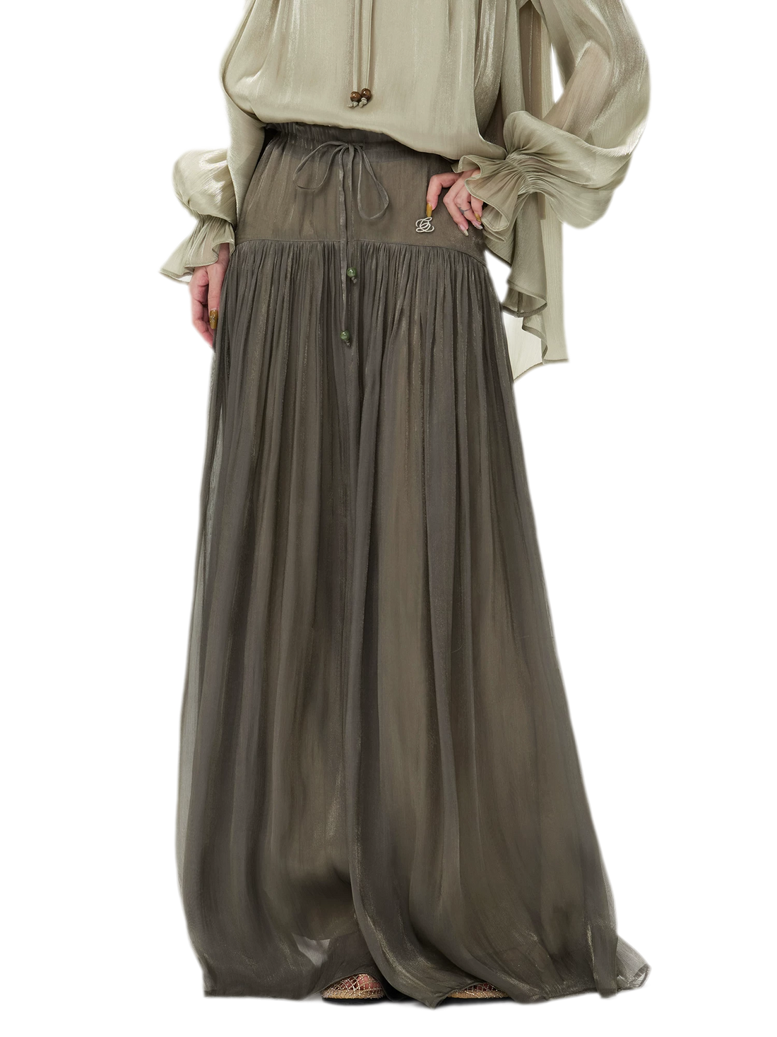 Pearlescent Crushed Chiffon Skirt-Pants