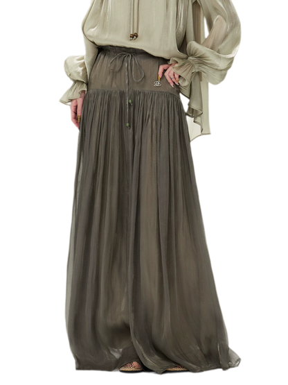 Pearlescent Crushed Chiffon Skirt-Pants