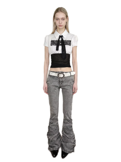 Lace Panel Cropped Shirt