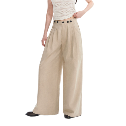 Pantaloni in cotone con pieghe e gamba ampia