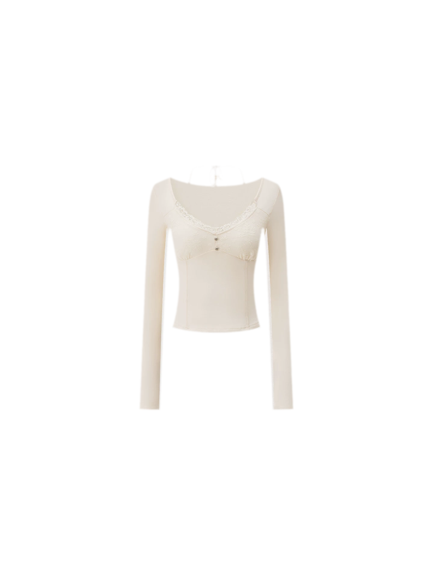 Lace Panel Cropped Long-Sleeve Top