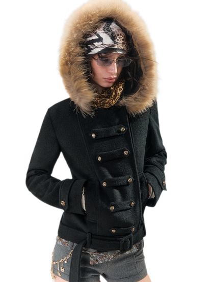 Wool Belted Hooded Coat