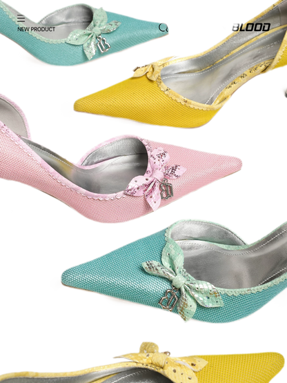Glossy Bow Pointed-Toe Pumps