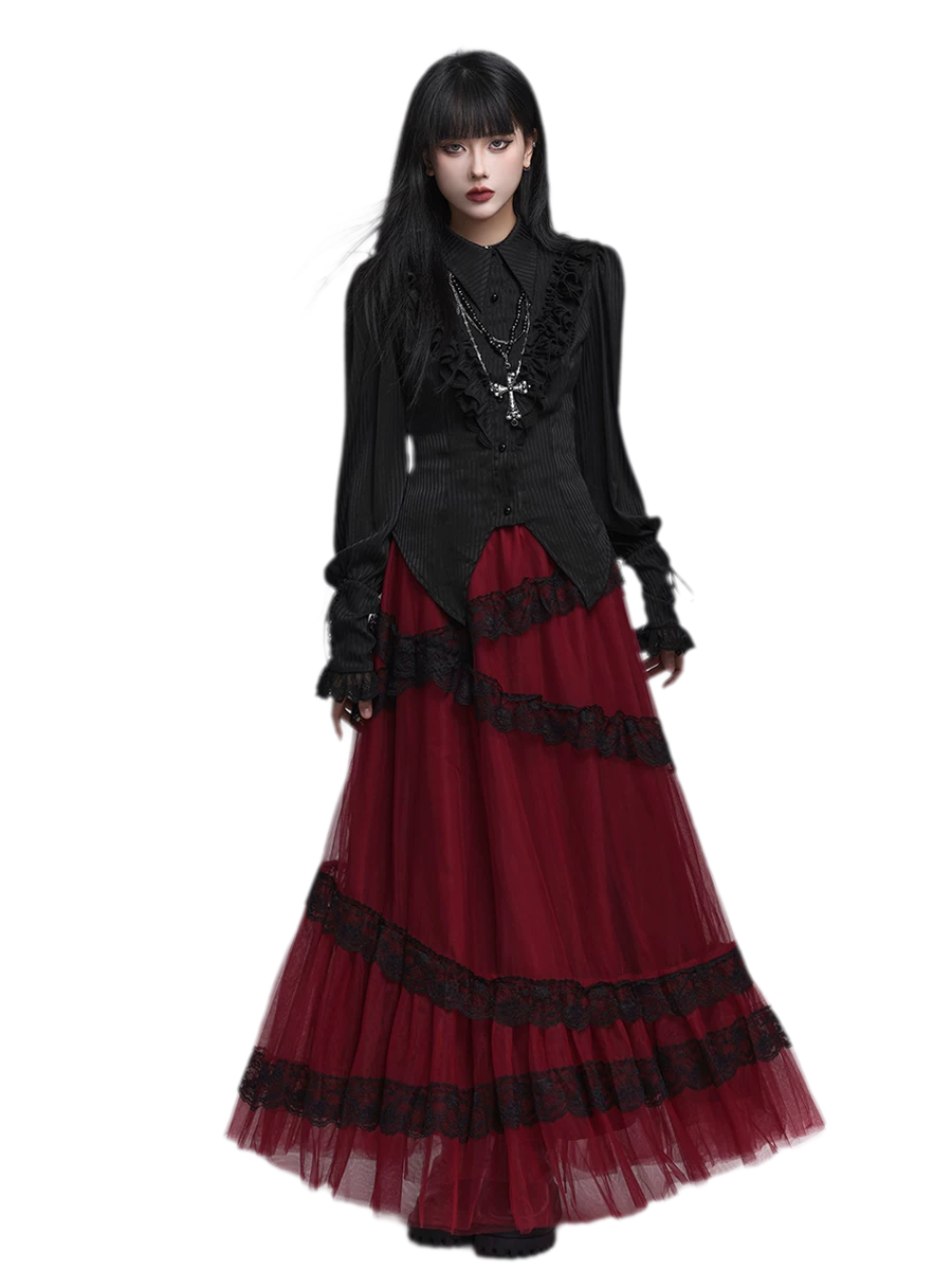 Ruffled Ribbed Gothic Blouse