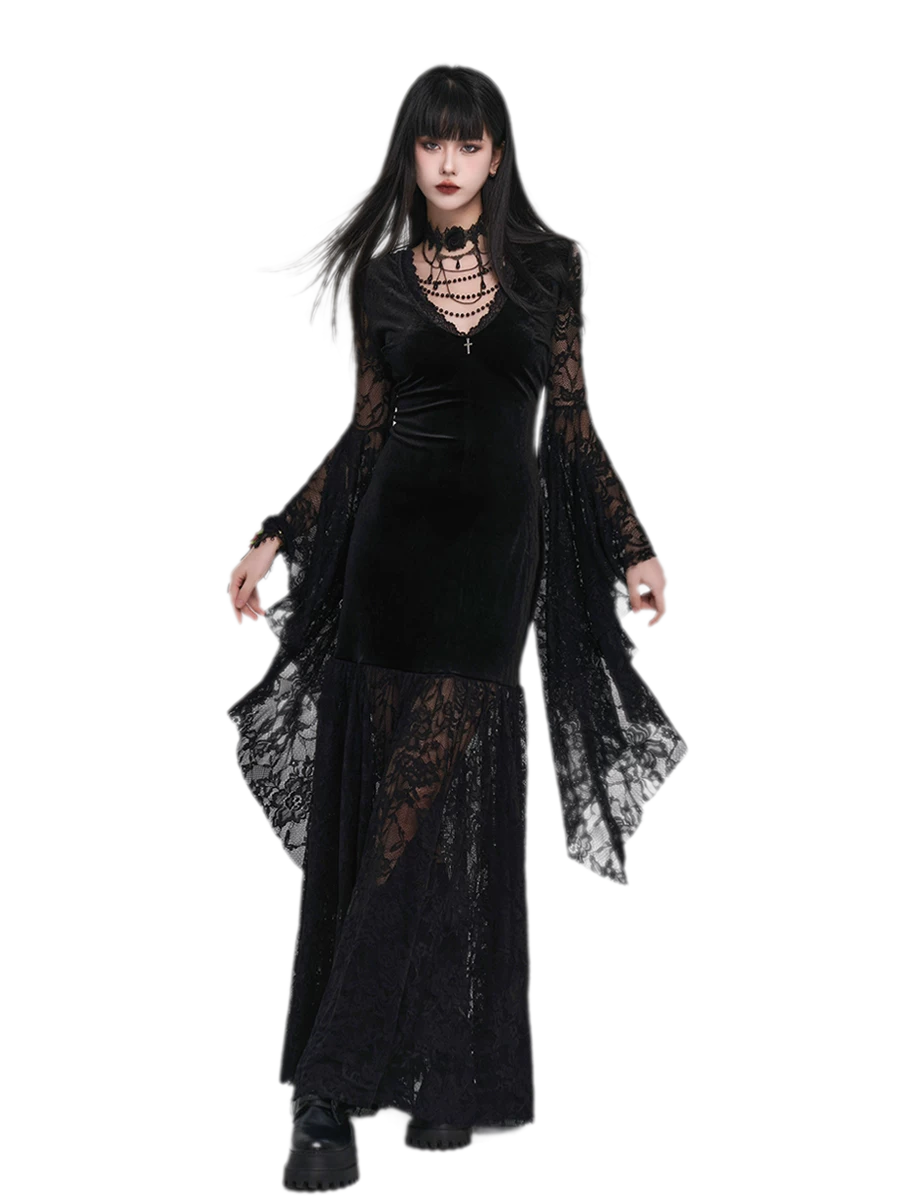 Velvet Lace Gothic Maxi Dress