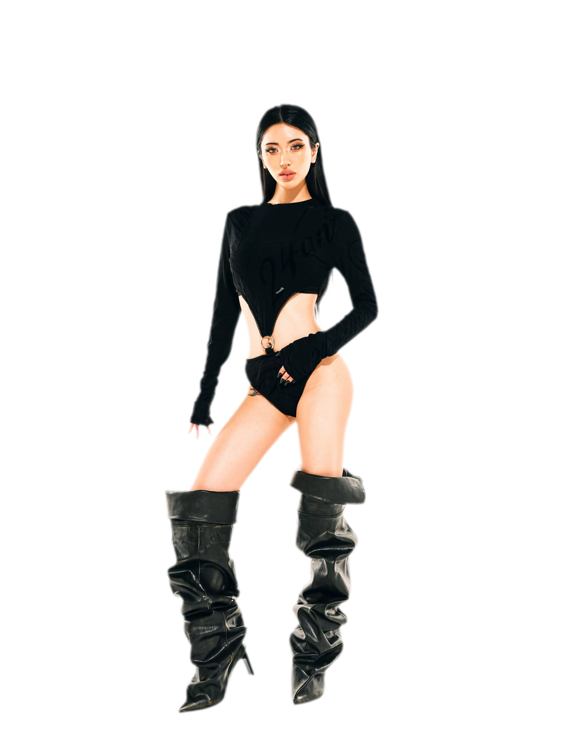 Flocked Cutout Fitted Bodysuit