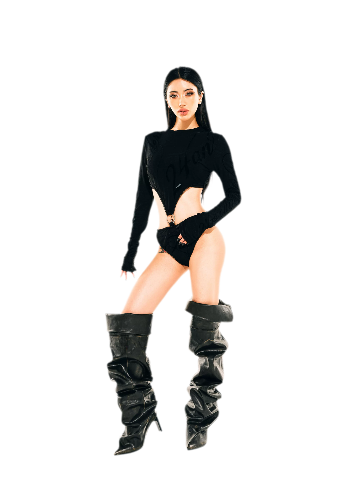 Flocked Cutout Fitted Bodysuit