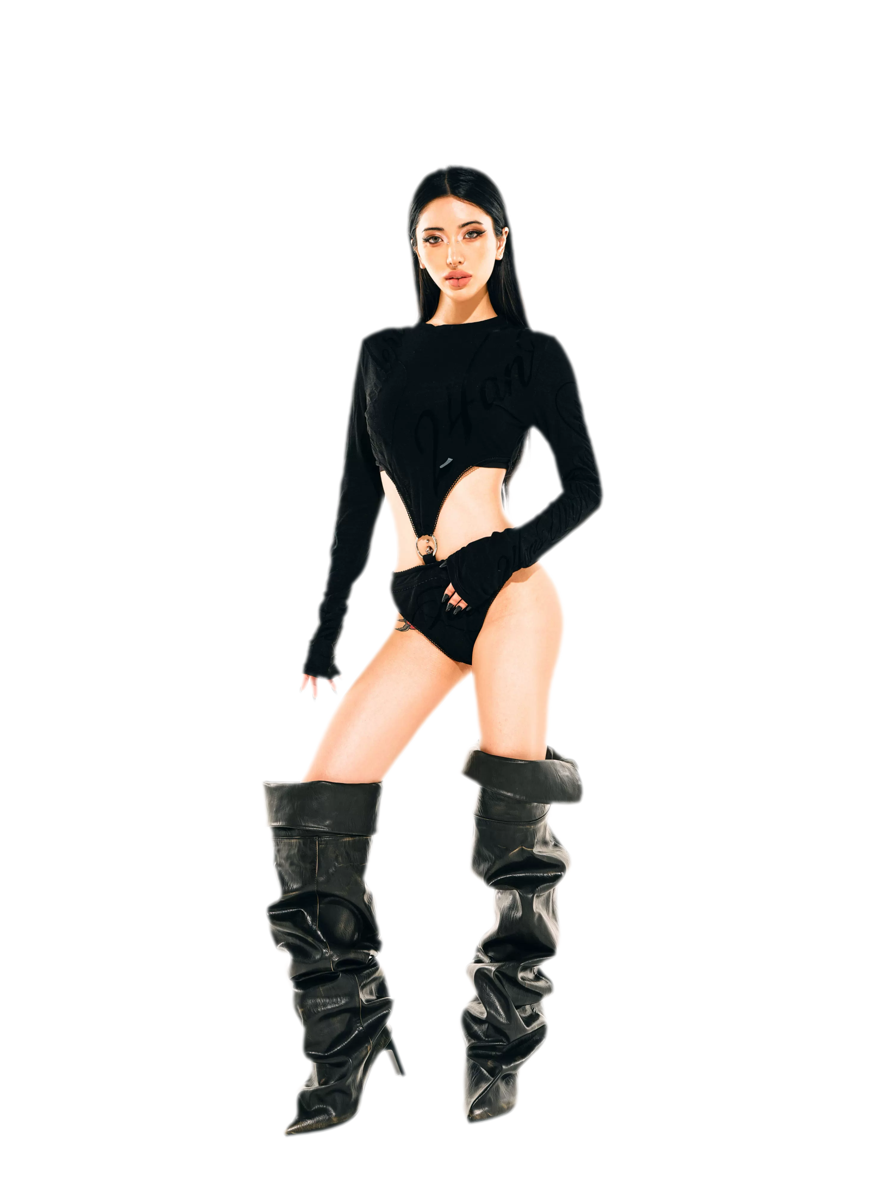 Flocked Cutout Fitted Bodysuit
