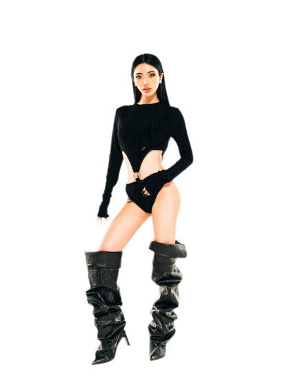Flocked Cutout Fitted Bodysuit