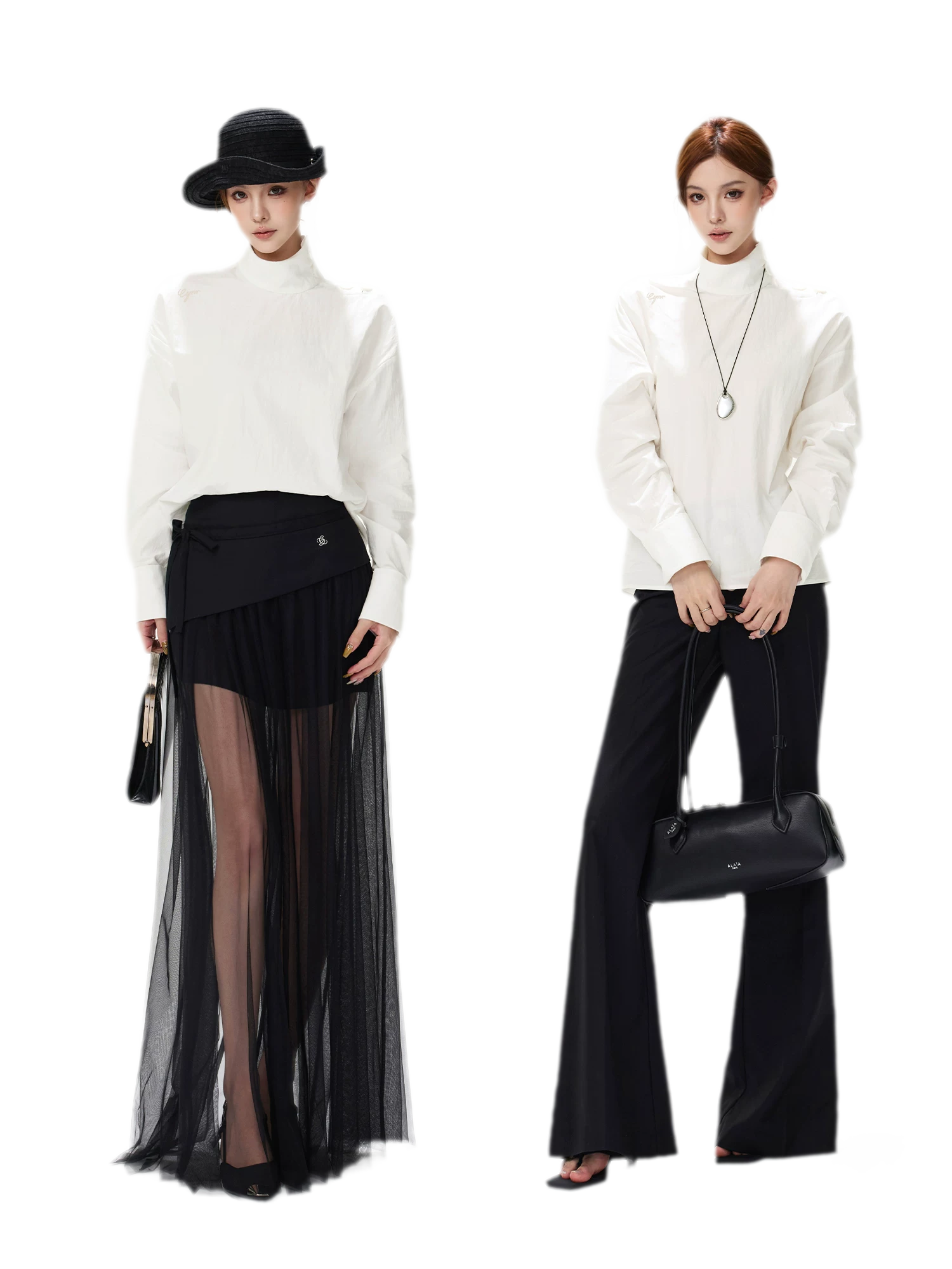 Lyocell Mock-Neck Waist Shirt