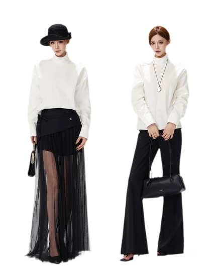 Lyocell Mock-Neck Waist Shirt