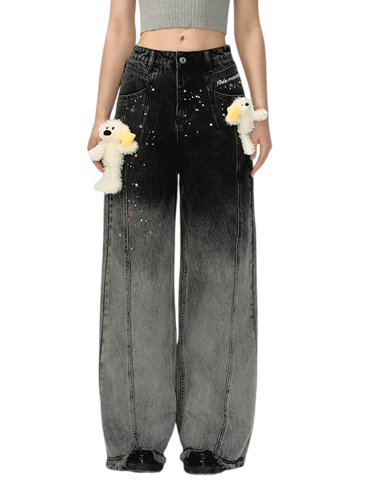 Unisex Glow Star Bear Wide-leg Casual Denim Pants