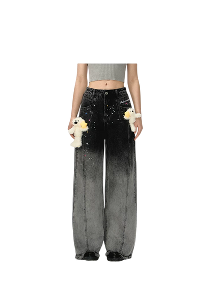 Unisex Glow Star Bear Wide-leg Casual Denim Pants