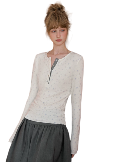 Floral Lettuce Edge Henley Tee