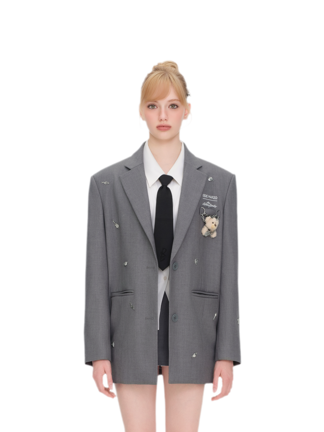 Textured Bear Detail Suit Jacket