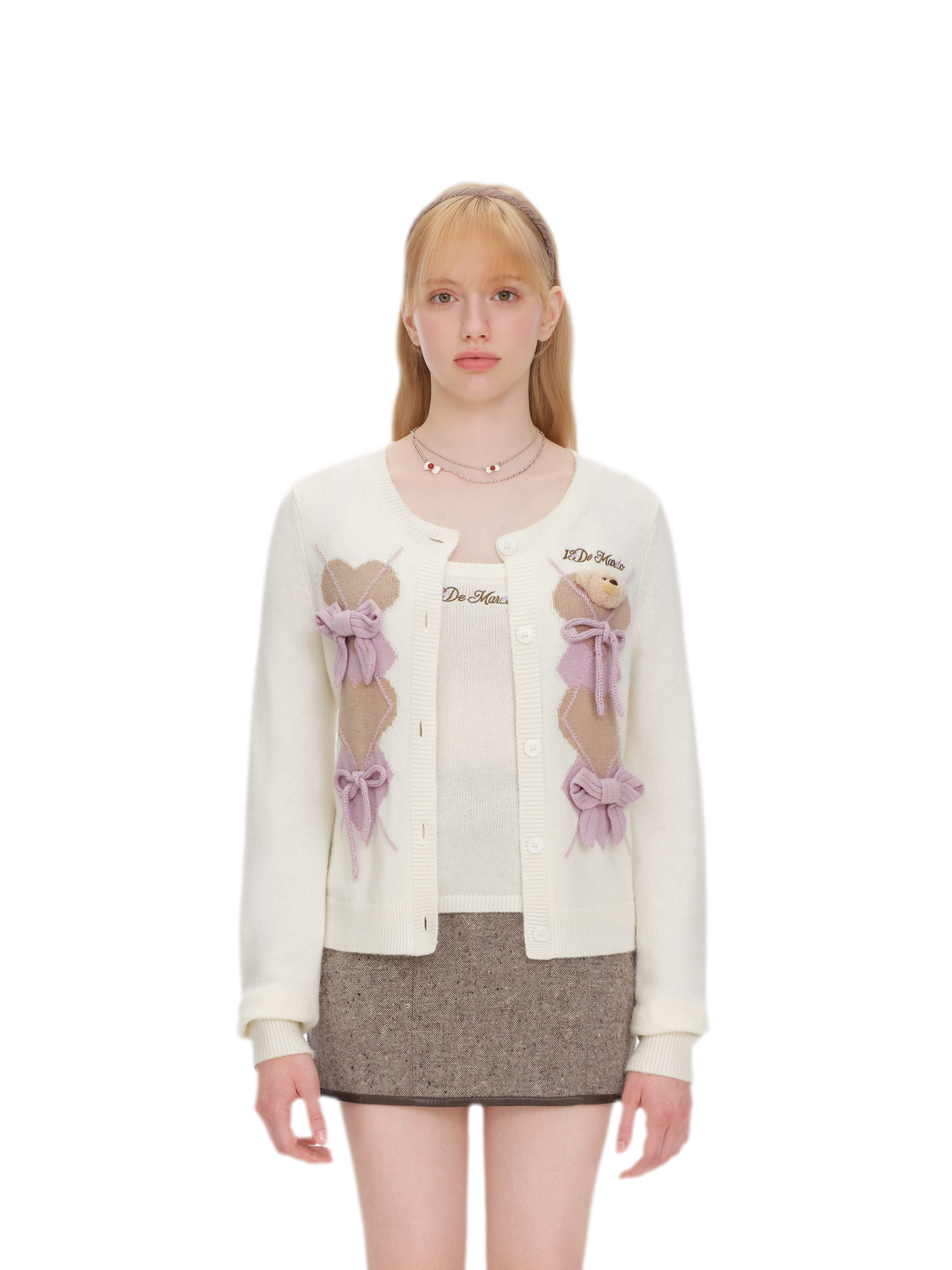 Diamond Knit Bow Cardigan Set
