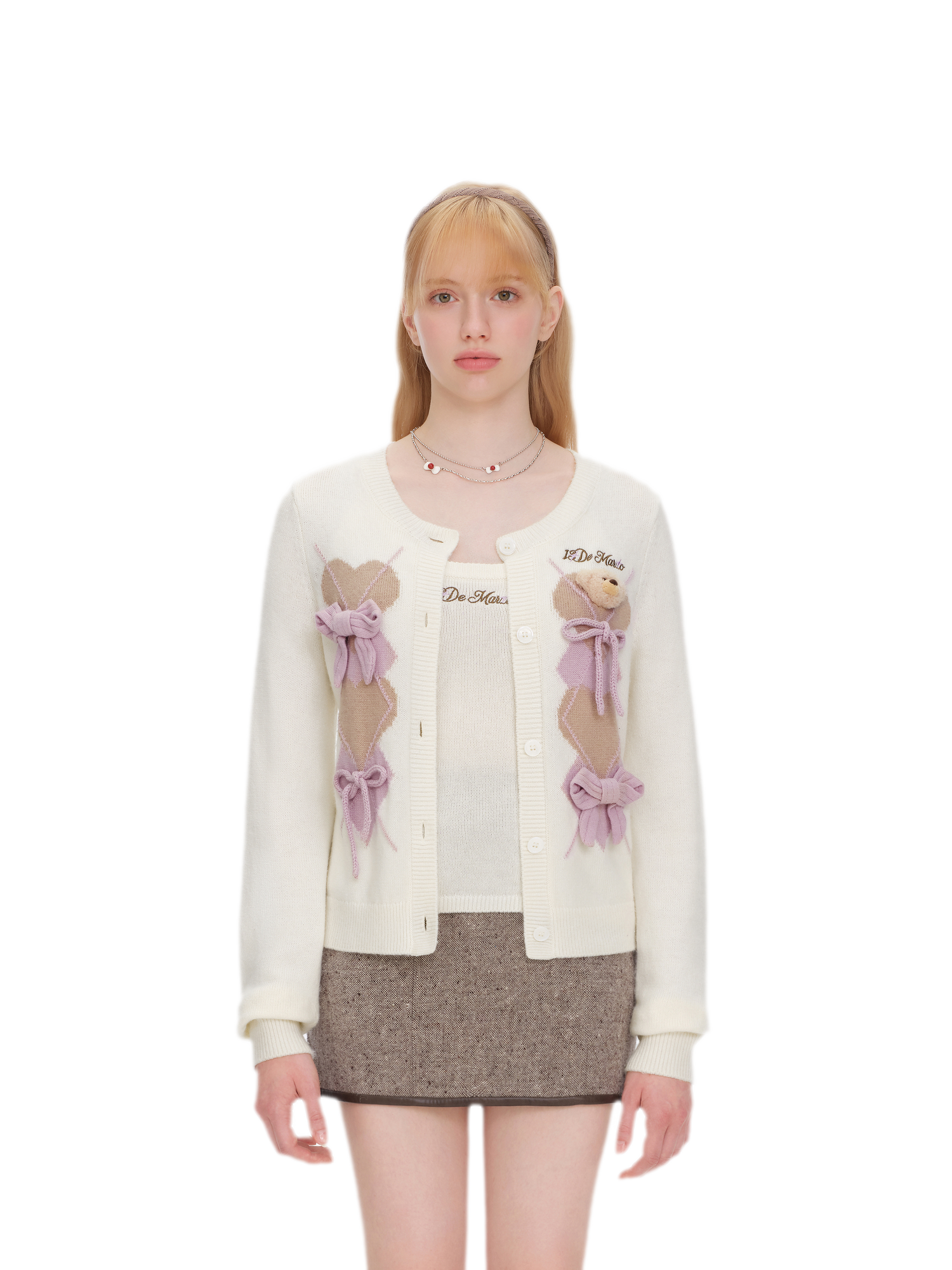 Diamond Knit Bow Cardigan Set