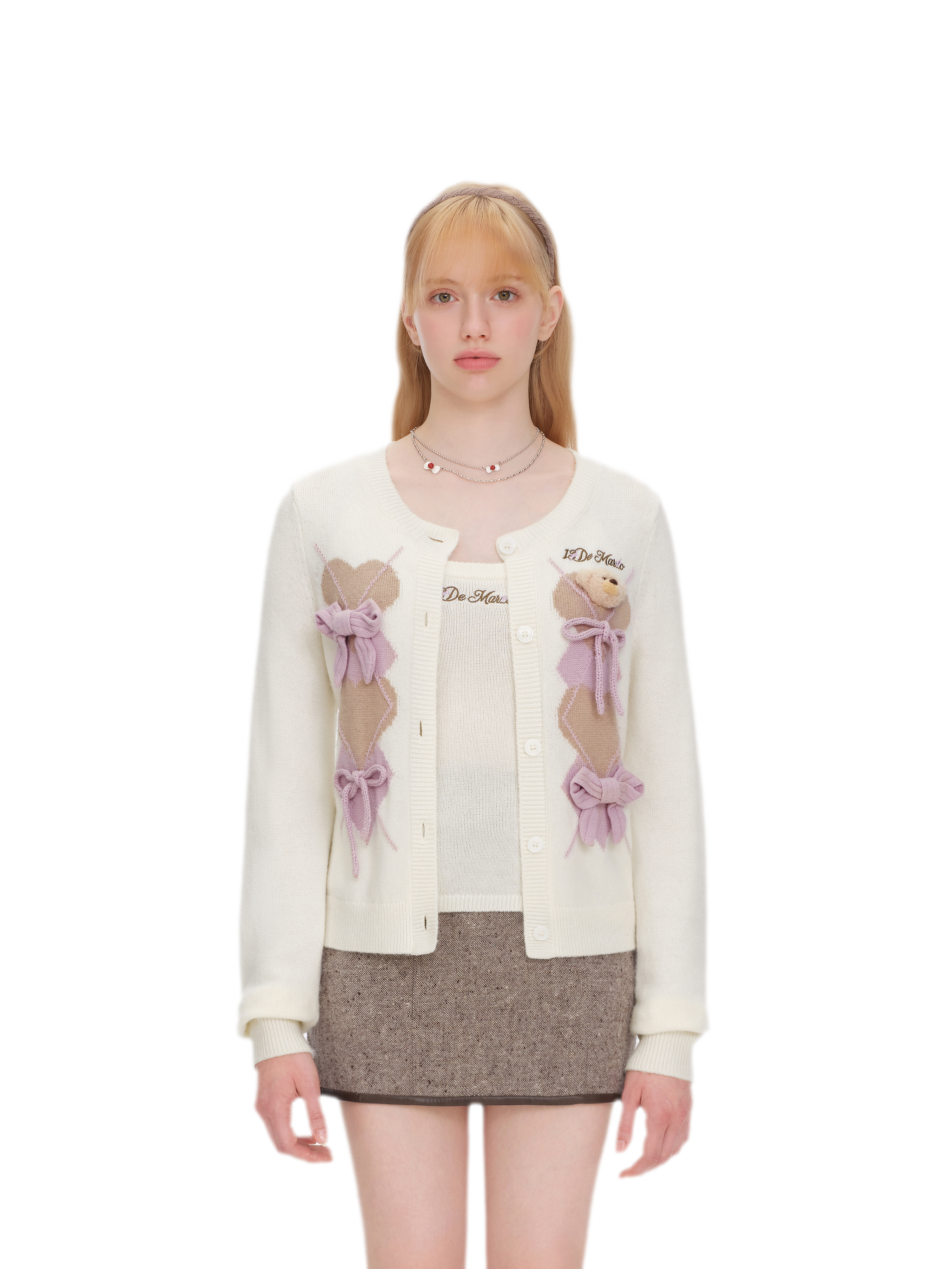 Diamond Knit Bow Cardigan Set