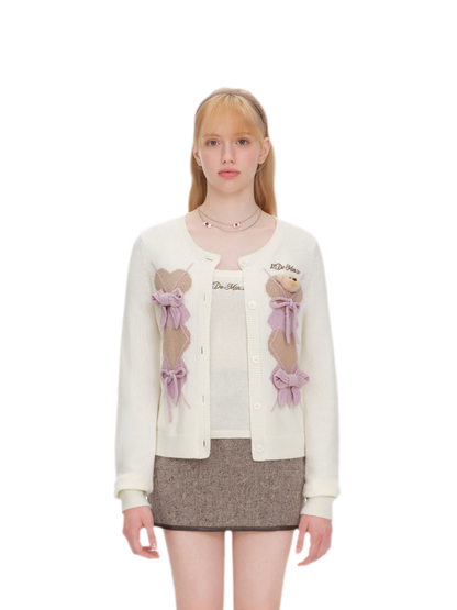 Diamond Knit Bow Cardigan Set