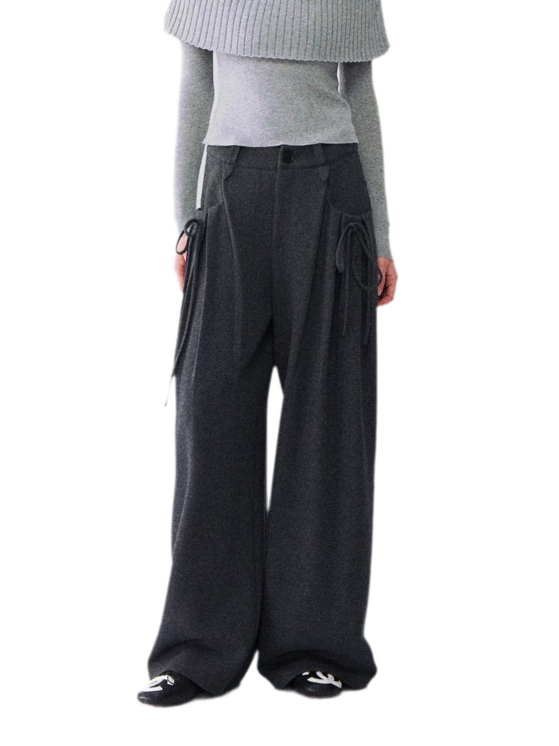 Plissierte weit geschnittene Hose aus Wollmischung