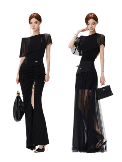 Sheer Ruffle One-Shoulder Top