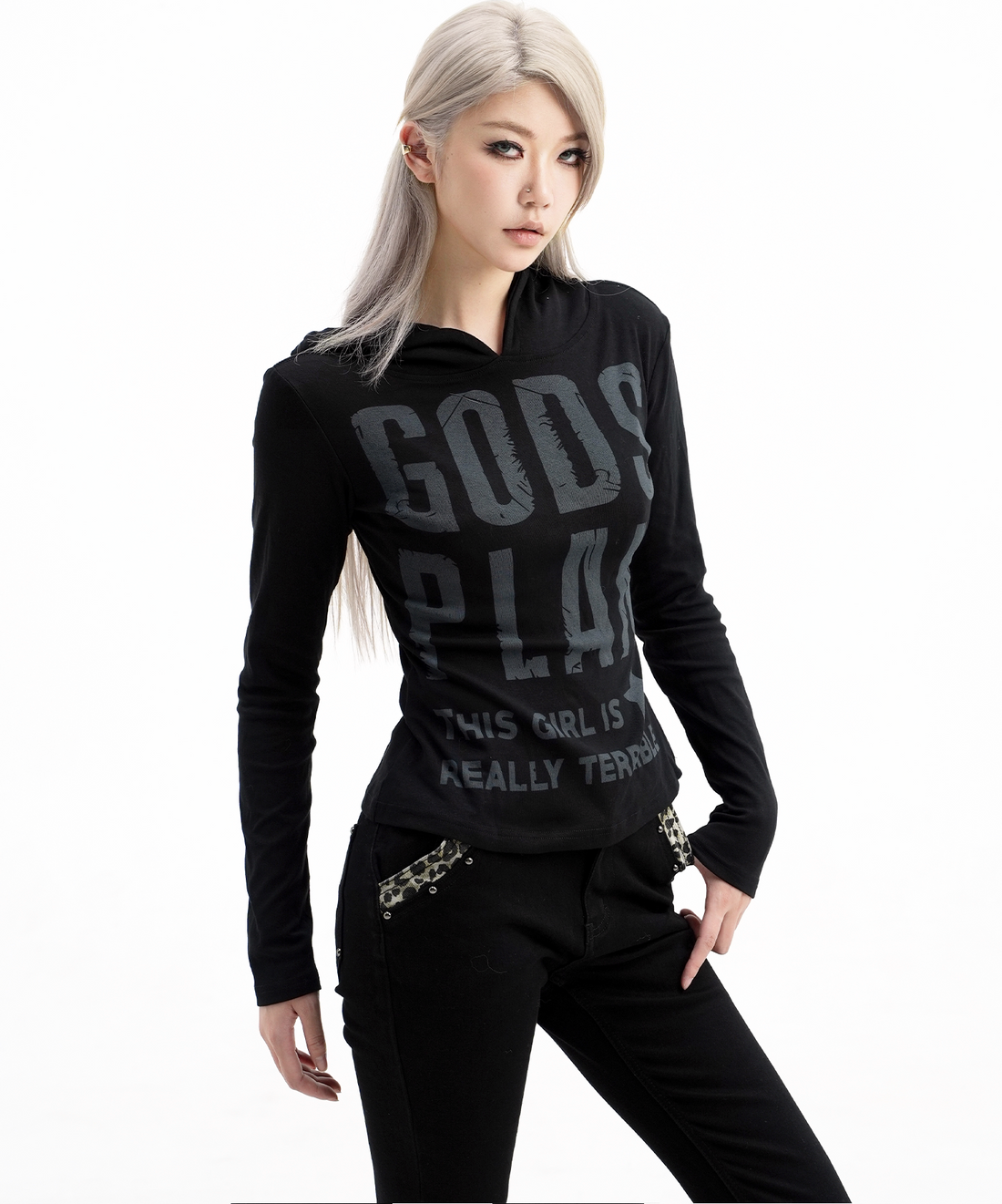 Distressed Graphic Fitted Hoodie