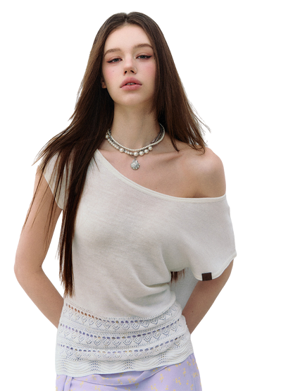 Asymmetric One-Shoulder Linen Knit Top