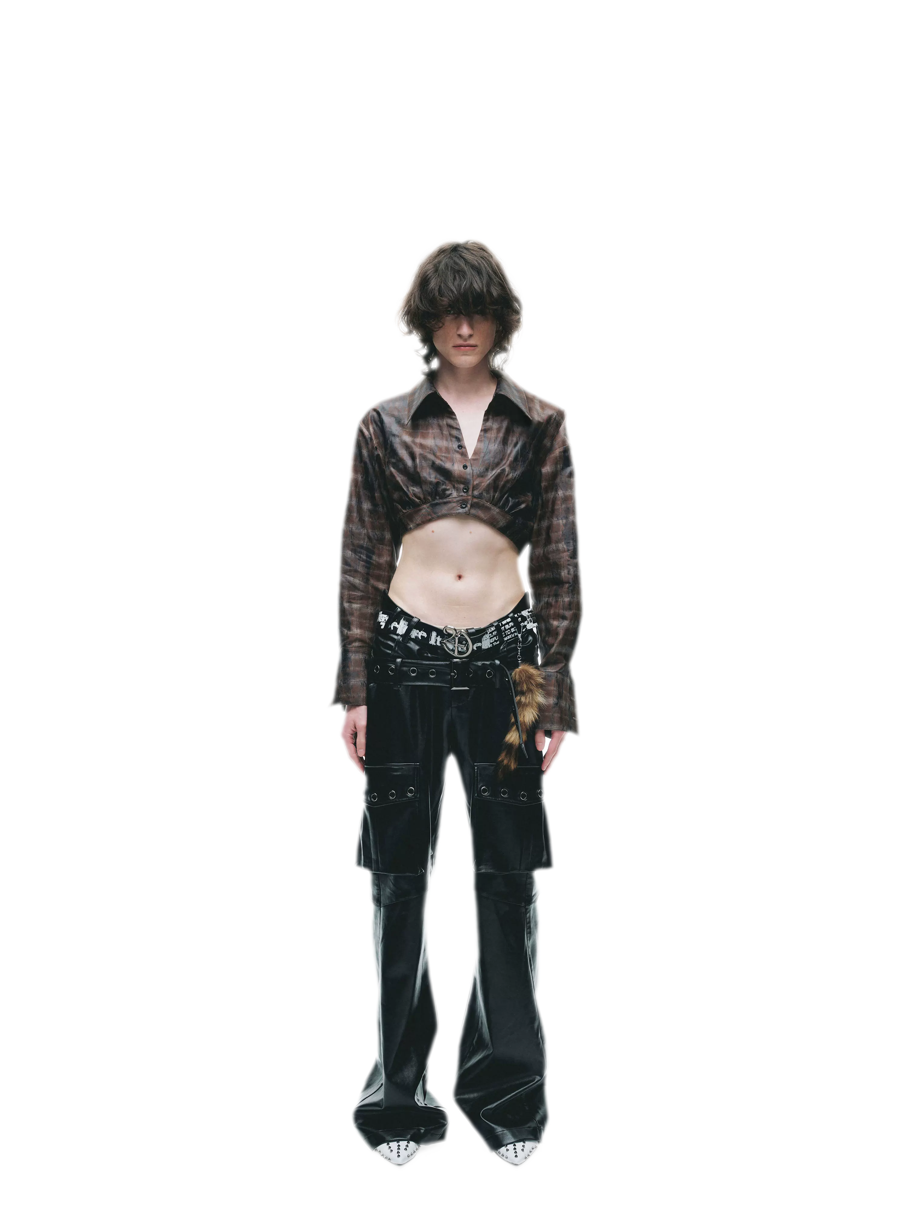 Distressed Plaid Cropped Shirt