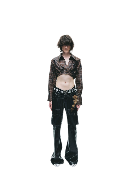Distressed Plaid Cropped Shirt