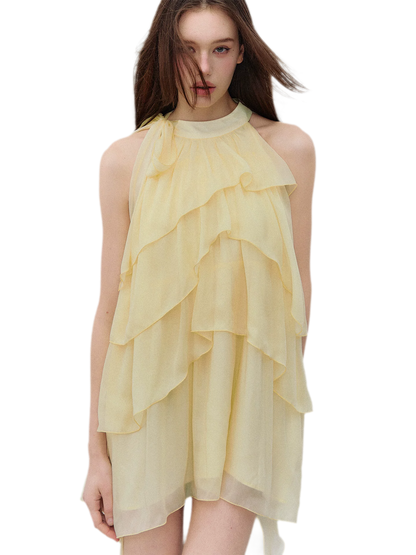 Midsummer Layered Ruffle Halter Sleeveless Dress