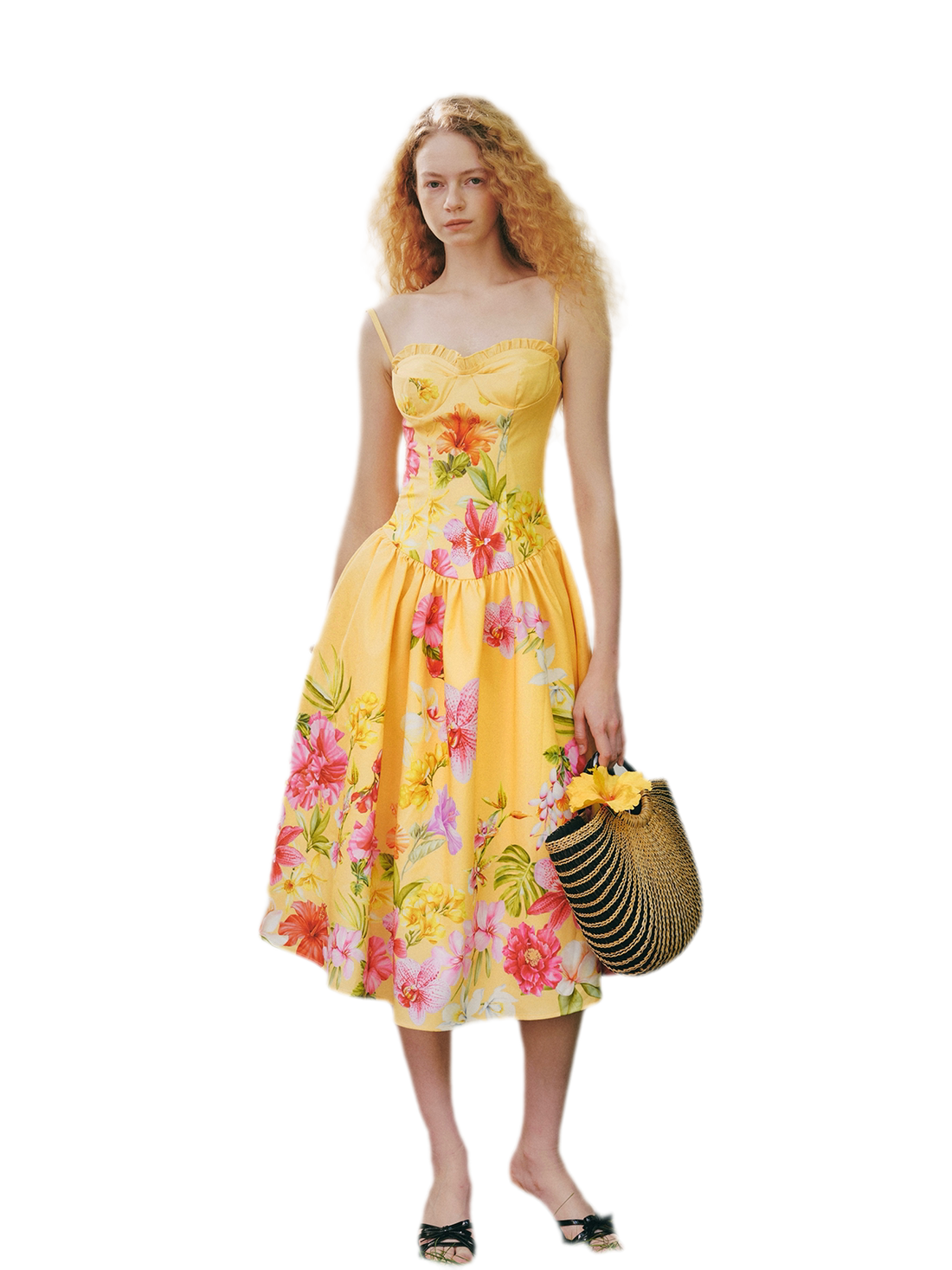 Hand-Painted Floral Midi Dress
