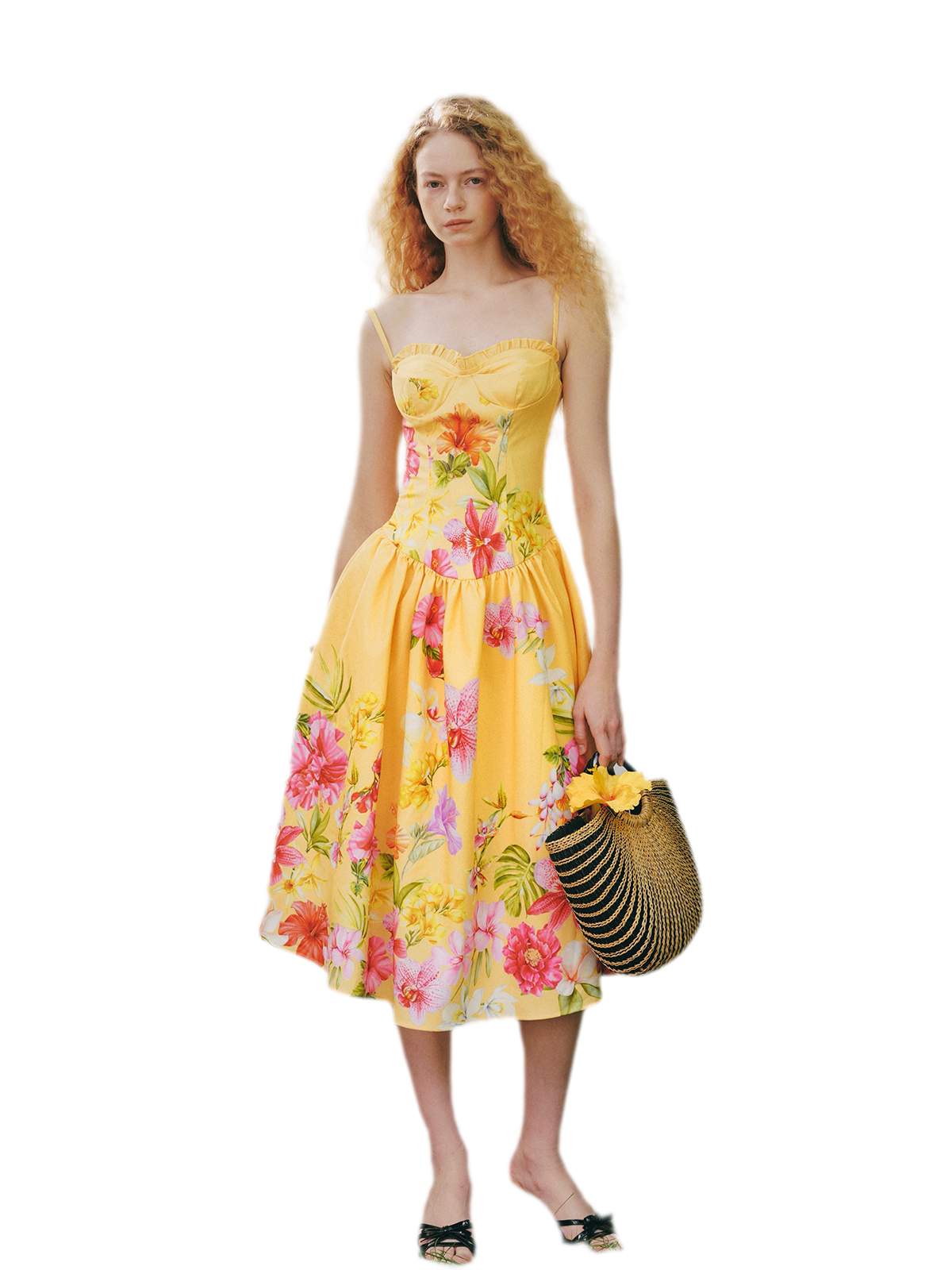 Hand-Painted Floral Midi Dress