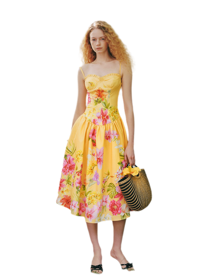 Hand-Painted Floral Midi Dress