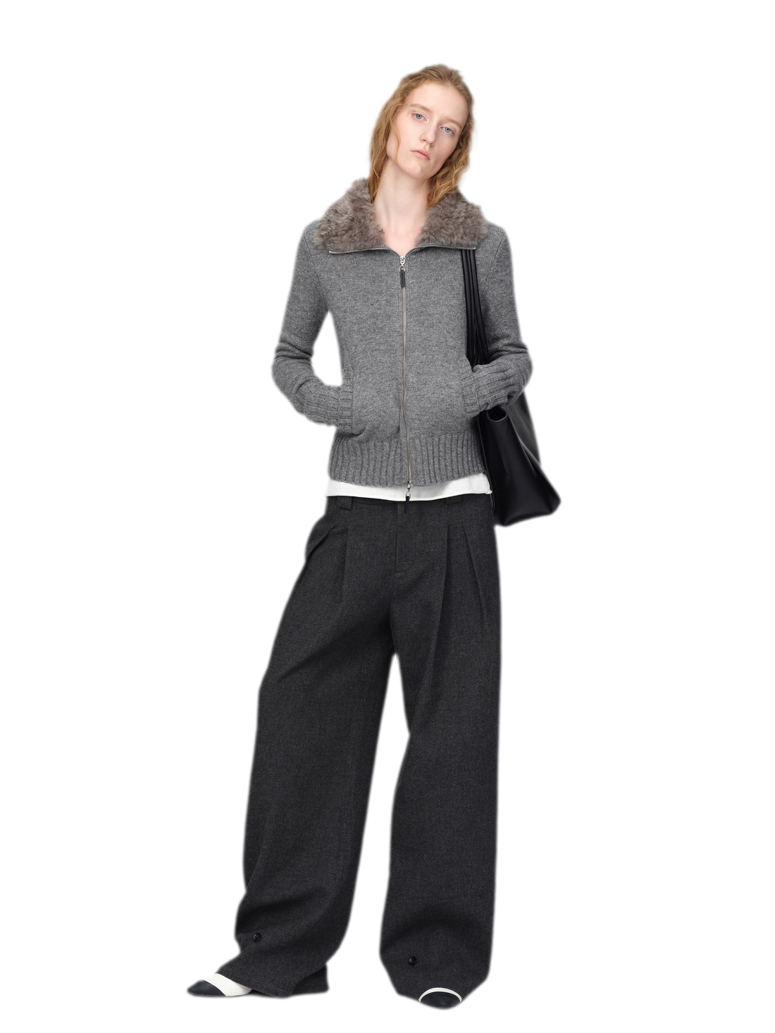 Pantalon plissé à jambes larges en mélange de laine