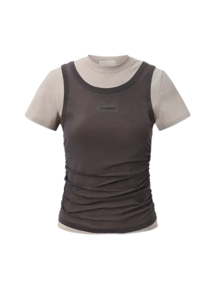 Layered Ruched Cropped T-Shirt