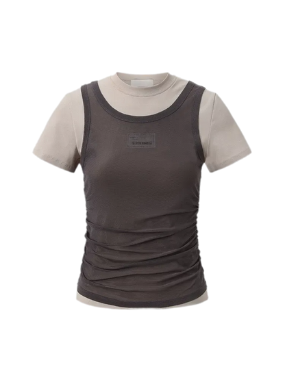 Layered Ruched Cropped T-Shirt