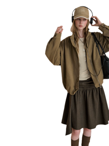 Gathered Suede Cropped Jacket