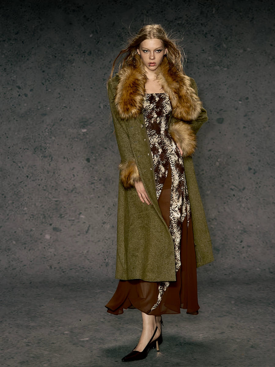 Faux Fur Collar Wool Coat