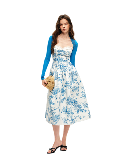 Hand-Drawn Floral Midi Dress