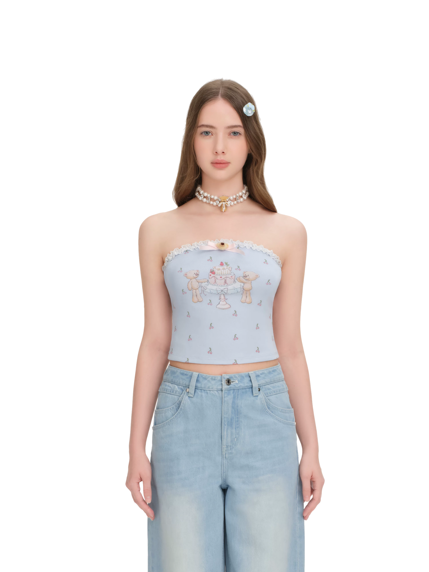 Cherry Bear Print Crop Bustier