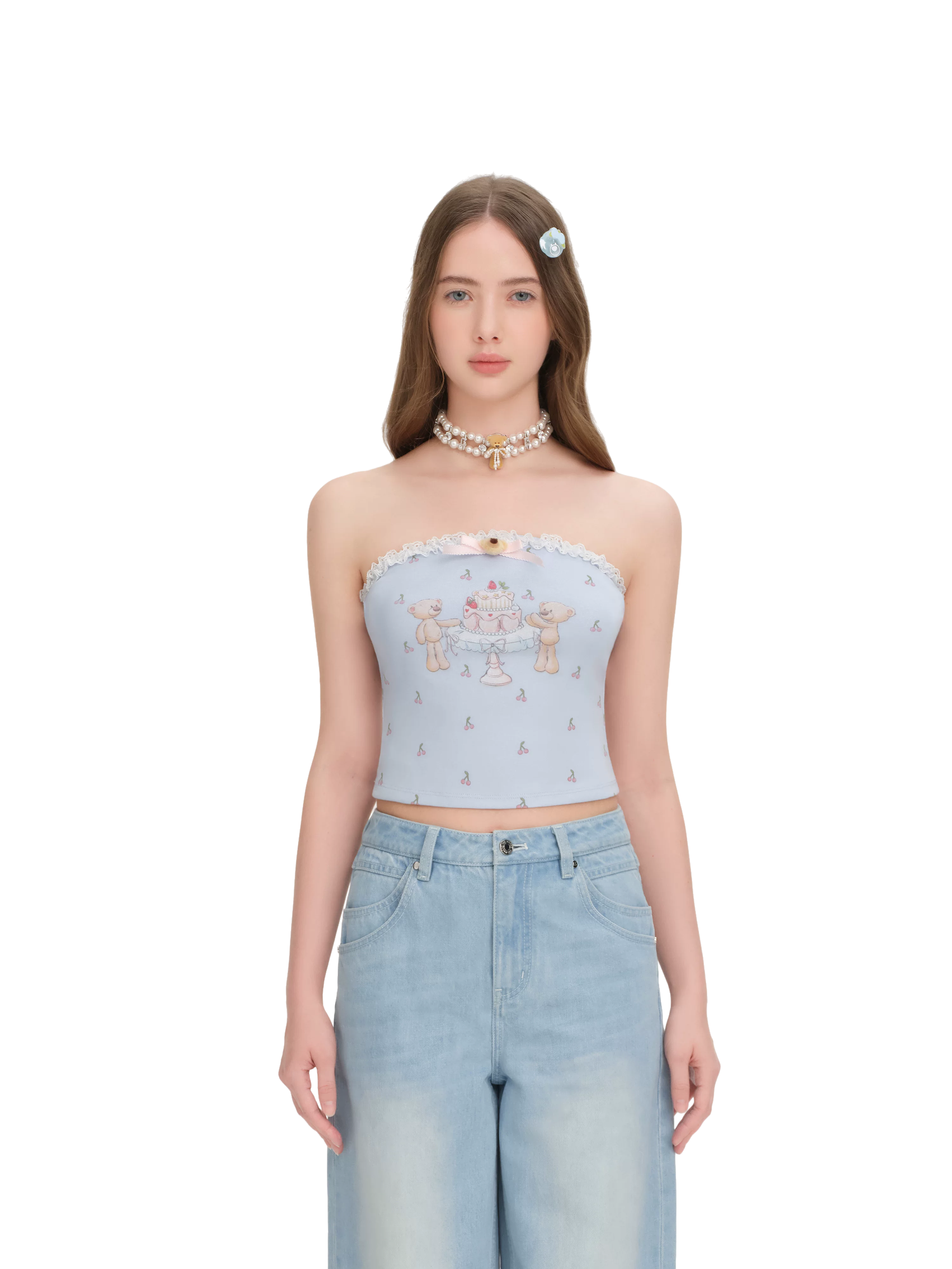 Cherry Bear Print Crop Bustier