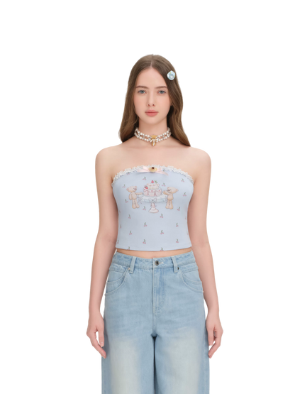 Cherry Bear Print Crop Bustier