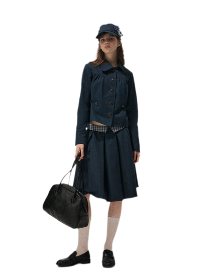 Washed Denim Pleated Set