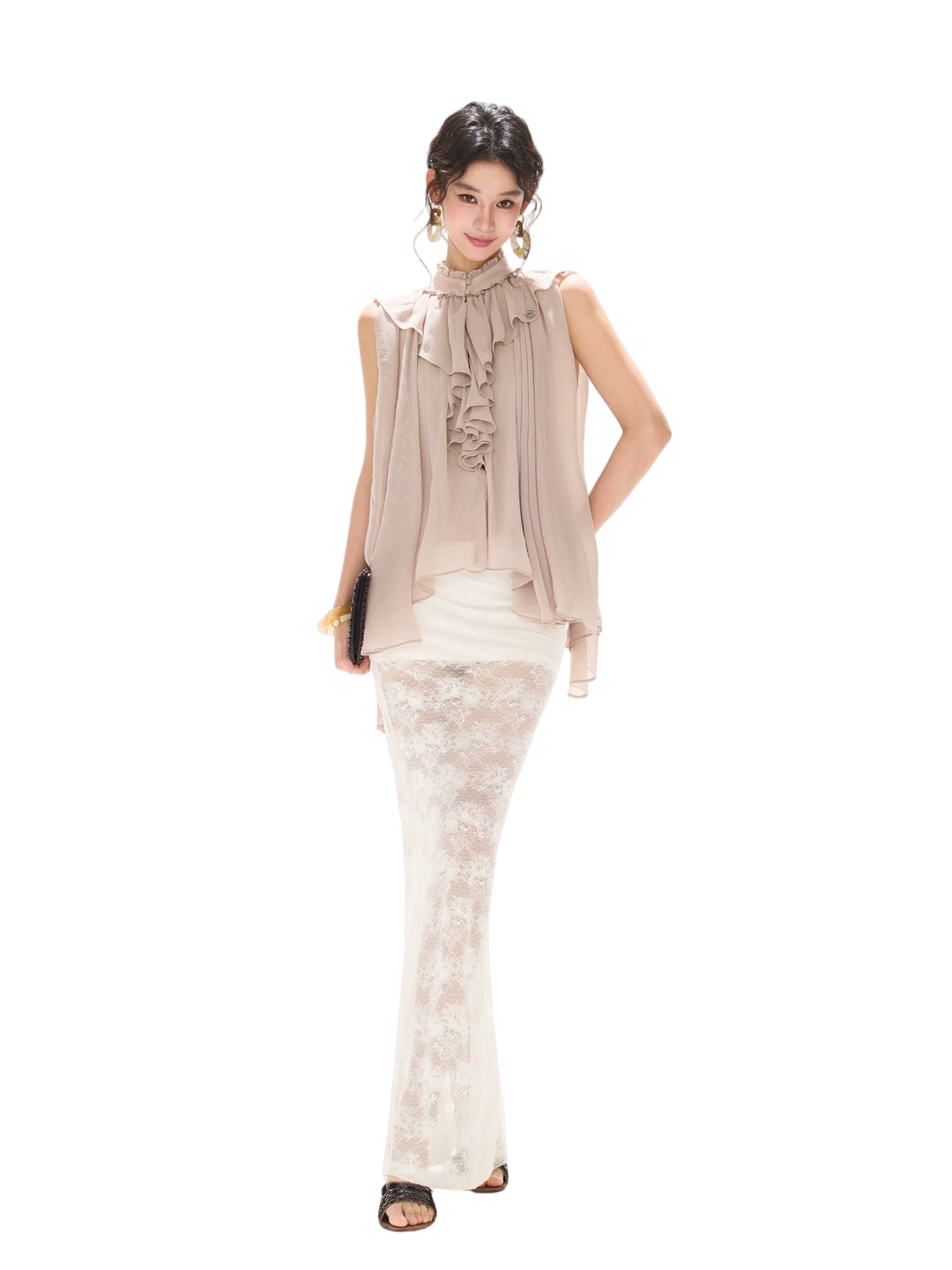 Lightweight Ruffle Collar Sleeveless Chiffon Blouse
