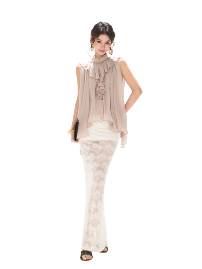 Lightweight Ruffle Collar Sleeveless Chiffon Blouse