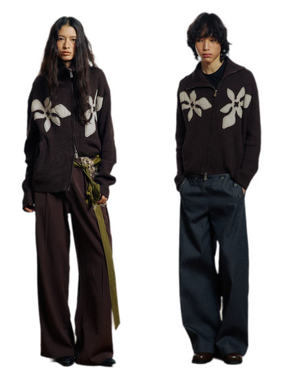Appliqué Zip-Up Knit Jacket