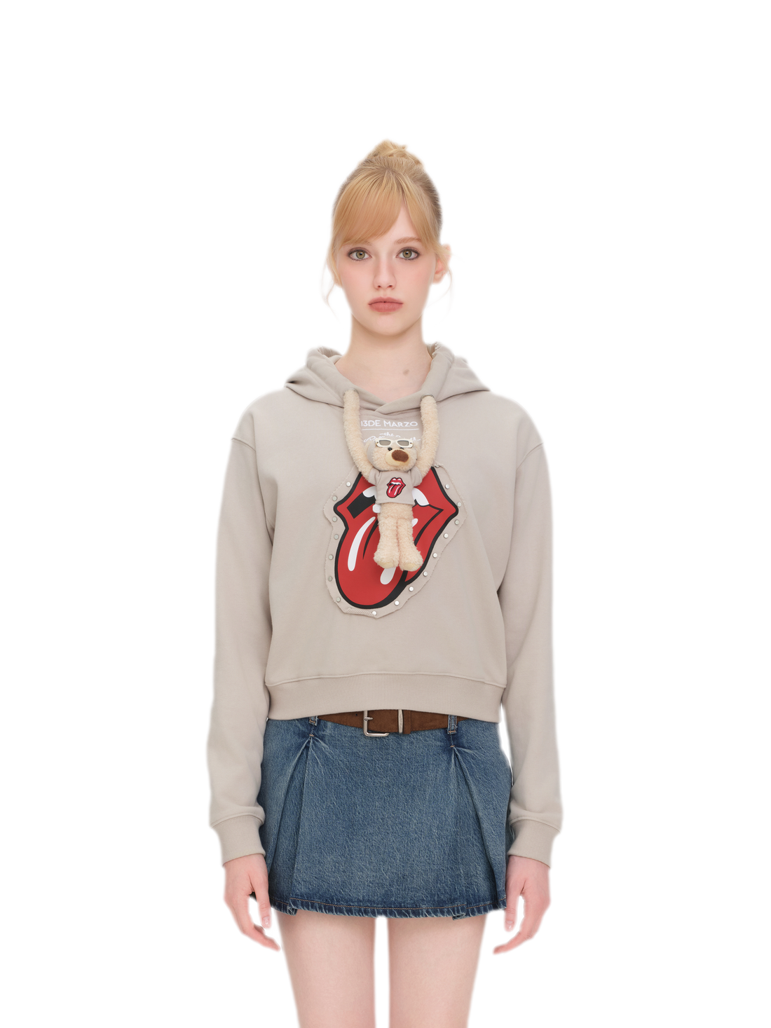 Textured Cropped Graphic Hoodie