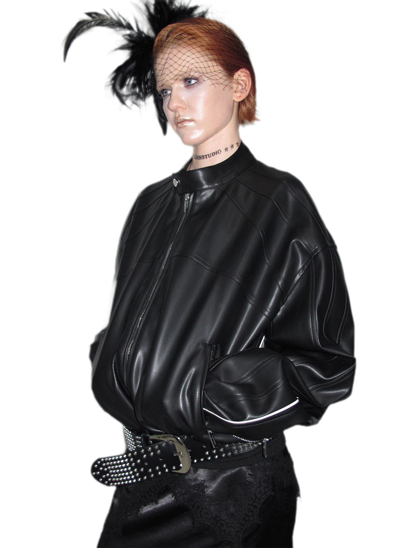 Contrast Trim Cropped PU Jacket