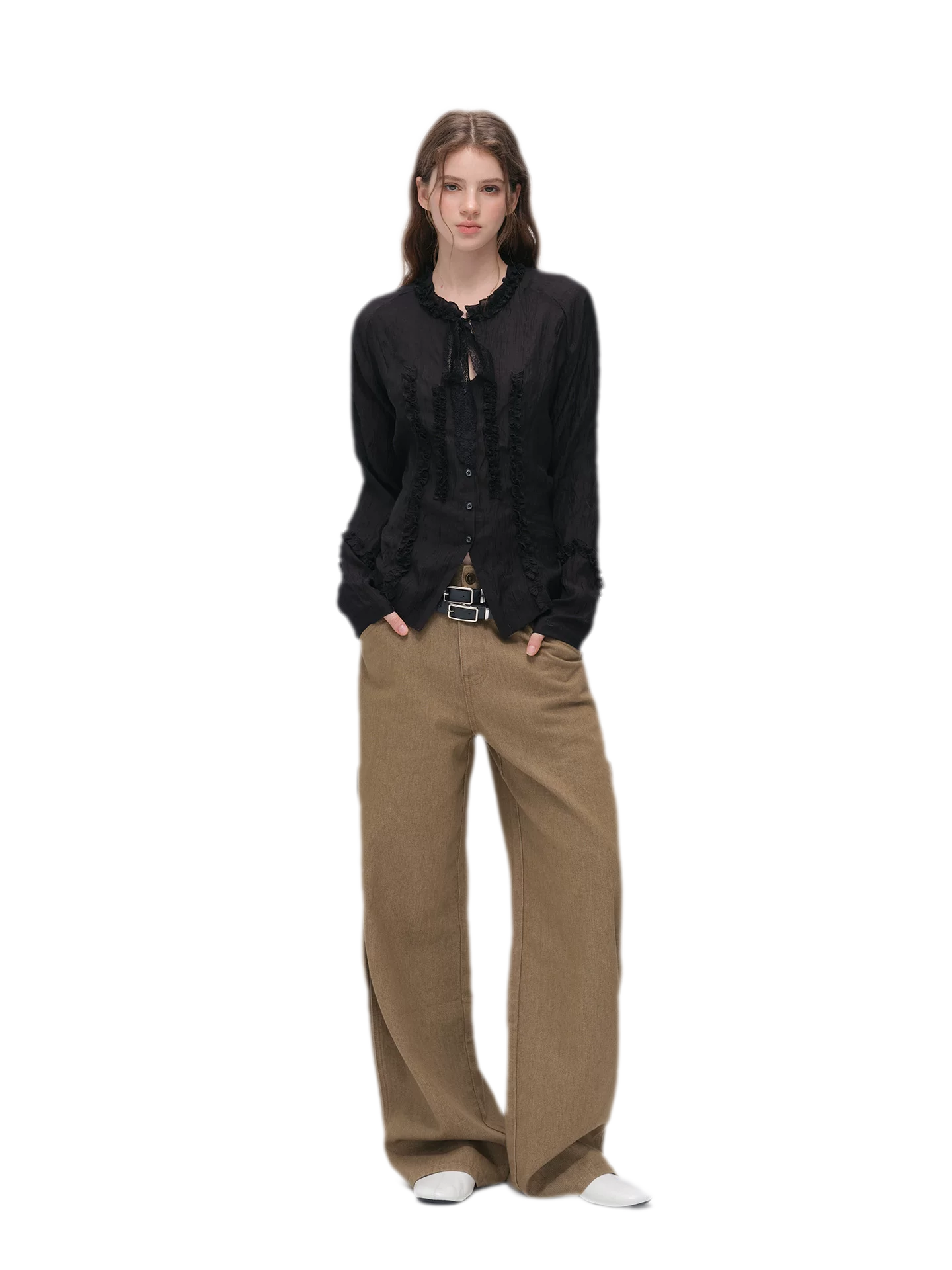 Textured Lace Waist-Shaped Shirt