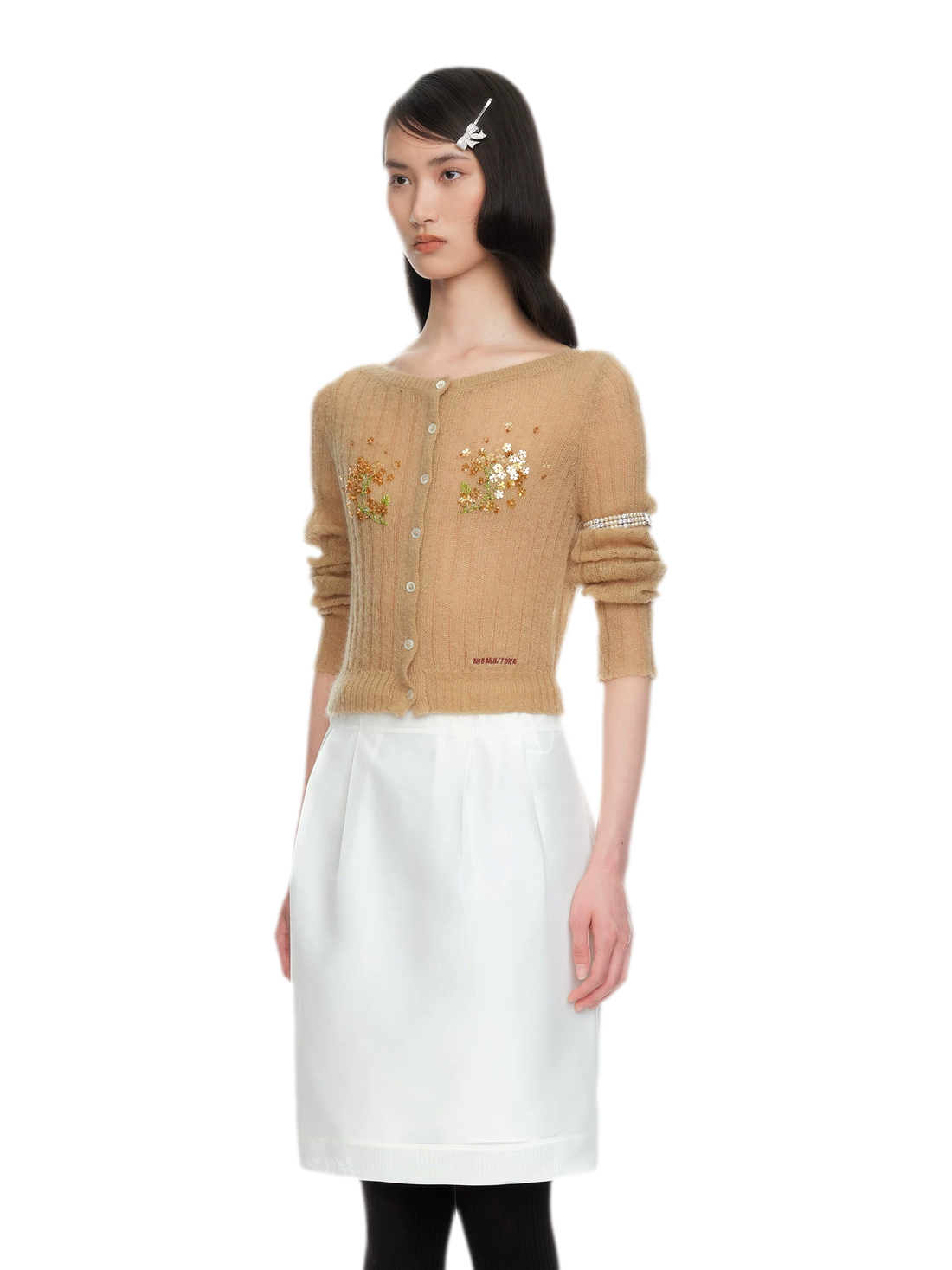 Beaded Floral Fitted Knit Top